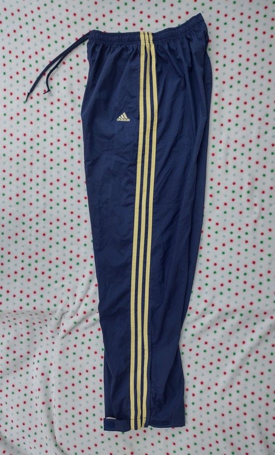 Vintage Adidas Large Windbreaker Blue & Gold Adjustable Ankle Cuffs Pants
