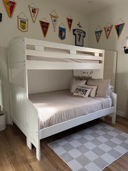 Solid Wood Twin-over-Full Bunk Bed with Storage Stairs + Mattresses