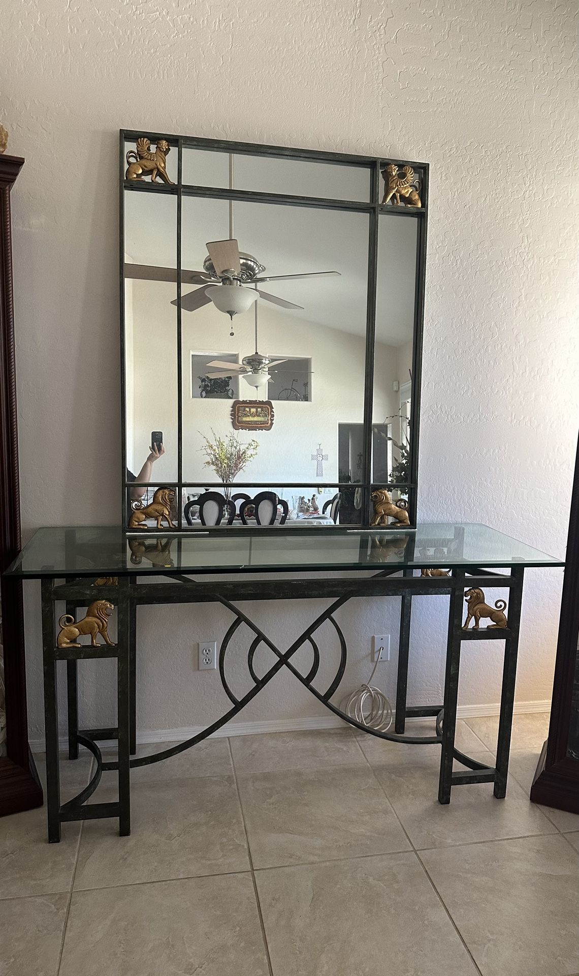 Antique Lion & Winged Tiger Mirror & Table Set!!