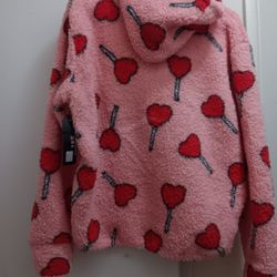 Light pink Purple Warm Fuzzy sweater With Hearts Brand New
