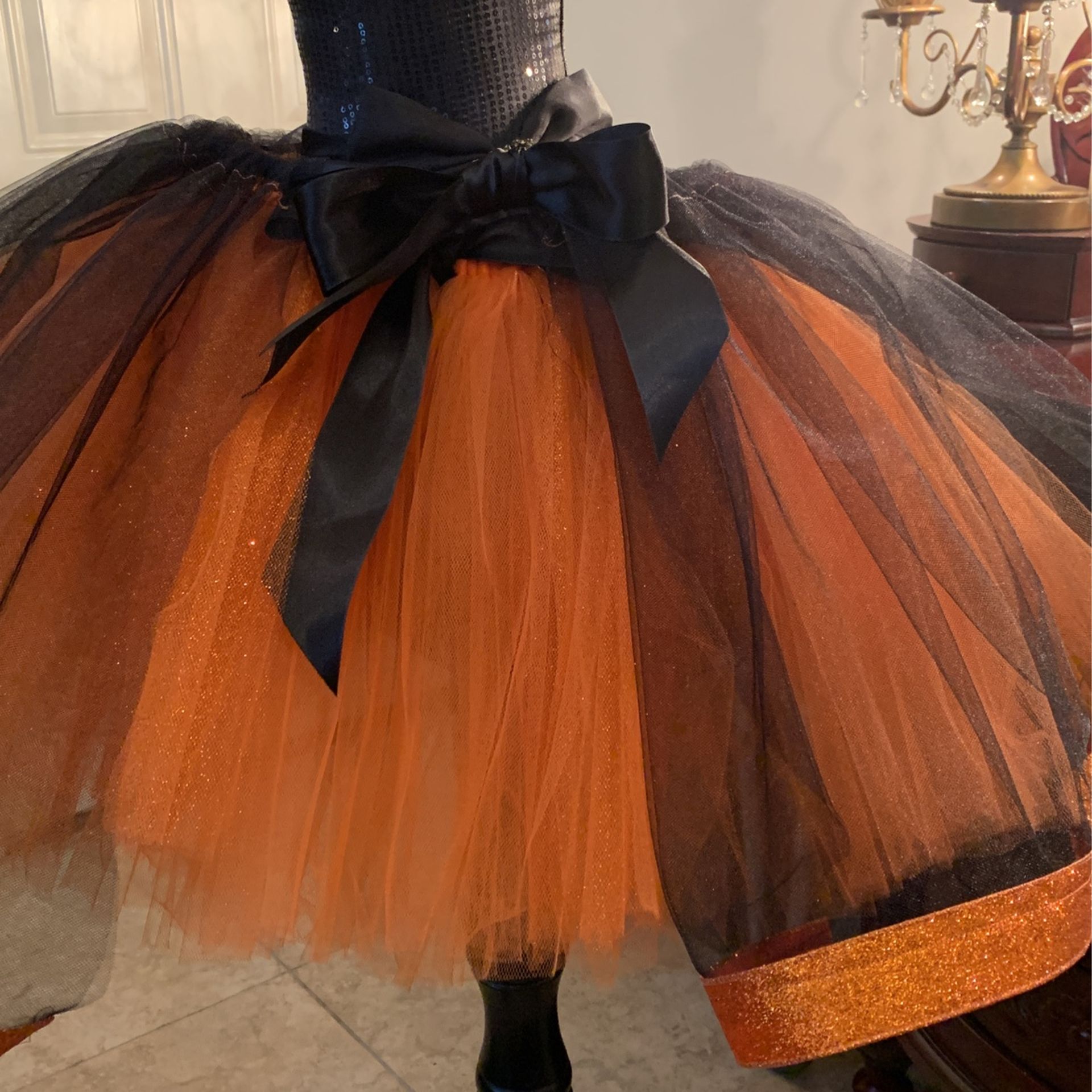 Beautiful Halloween tutu w/ Black sheer overlay satin ribbon tie