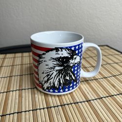 American Flag & Eagle Coffee Mug Red White Blue Patriotic Vintage Proud 10oz