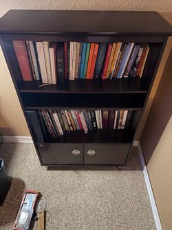 Dark Brown Bookcase with Cabinet Storage 4ft x 13” x 32”