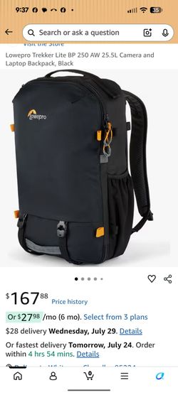 Lowepro Trekker Lite BP 250 AW 25.5L Camera and Laptop Backpack, Black