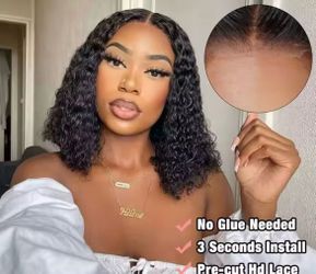 Water Curly Short Bob Wigs 250% Brazilian Ready to Go 7x5 Glueless Human Hair Wigs 13x4Deep Wave HD Lace Frontal Wig For Women