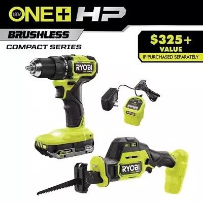 Brand New in Box RYOBI ONE+ HP 18V Brushless Cordless Compact 2-Tool Combo Kit With Battery & Charger