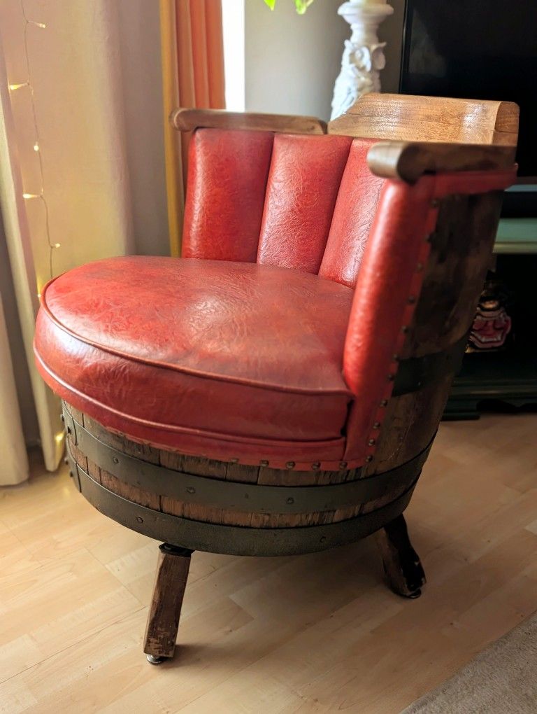 Vintage Whiskey Barrel Swivel Chair