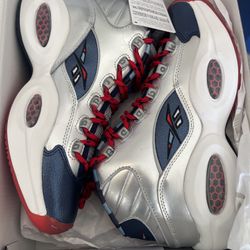 REEBOK QUESTION MID SILVER/BLUE 9.5 M 