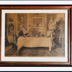 1890 ANTIQUE ETCHING-"DARBY AND JOAN" PAINTED BY W. DENDY SADLER