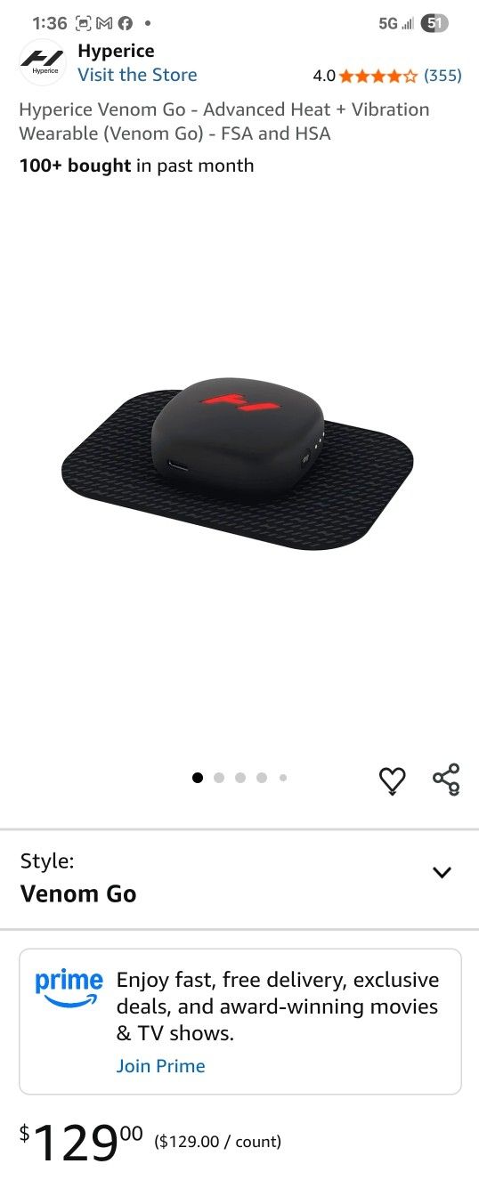 Hyperice Venom Go - Advanced Heat + Vibration Wearable (Venom Go) - FSA and HSA