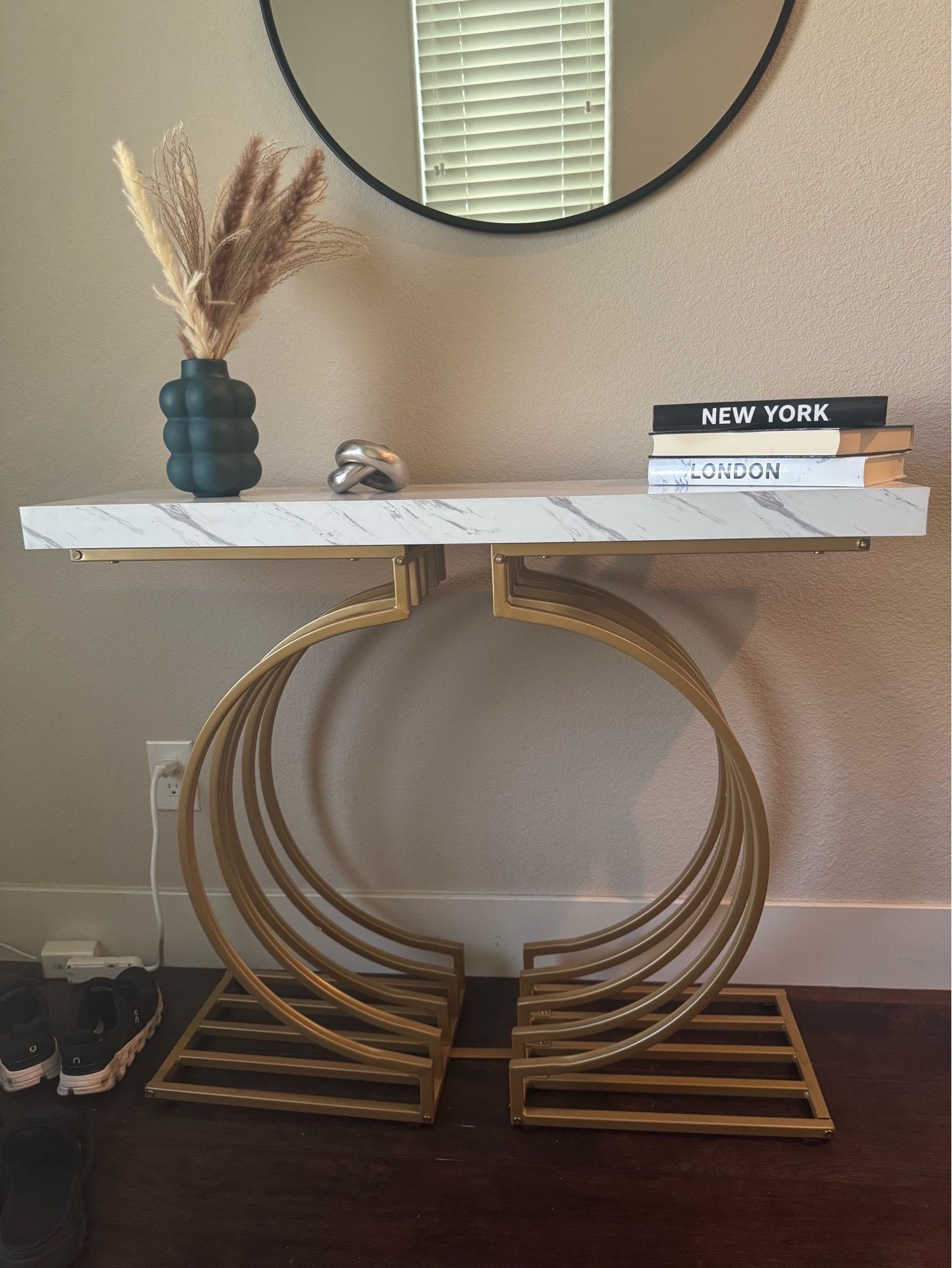 Modern Faux Marble Console Table with Gold Base
