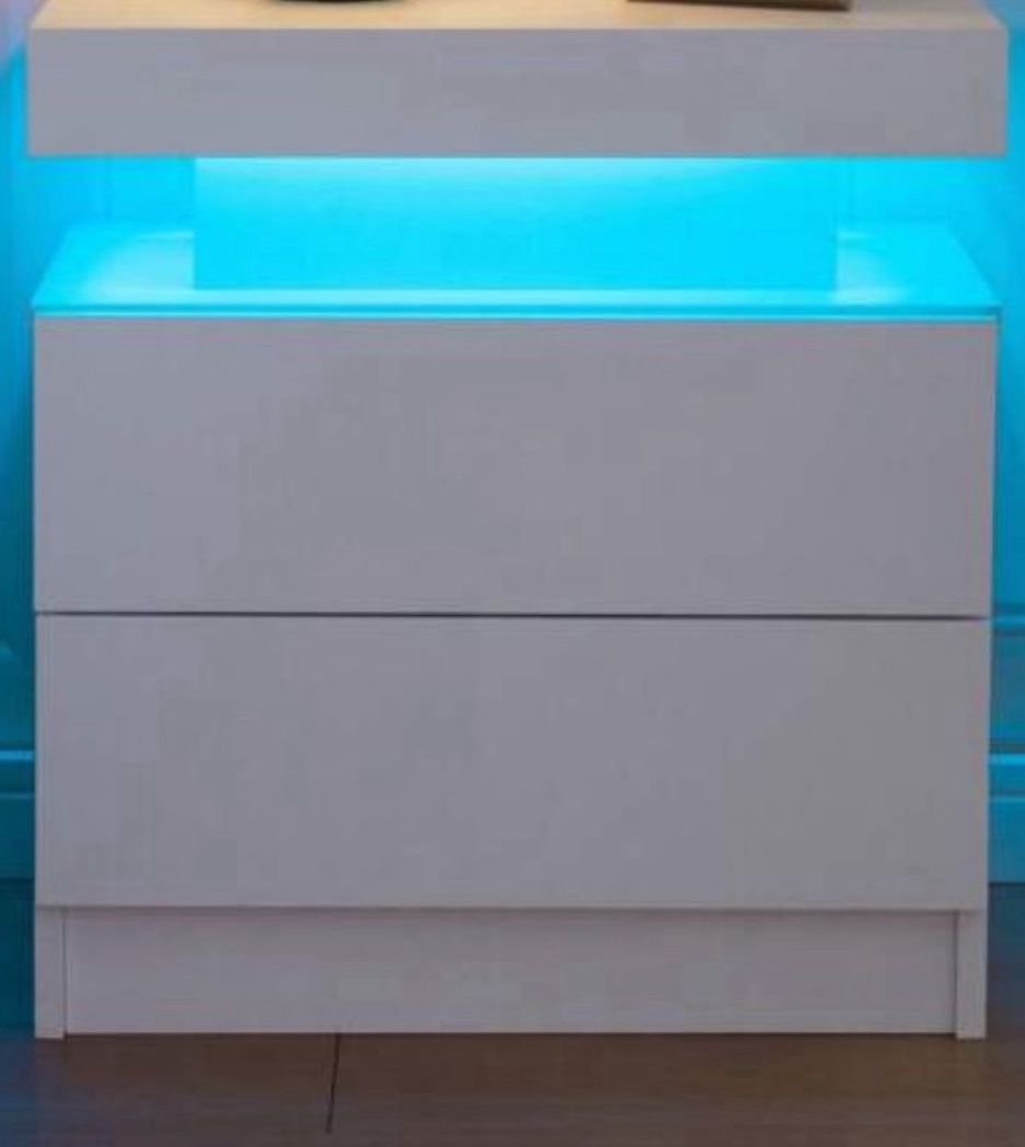 Nightstand LED Bedside Table For Bedroom Modern Night Stand With 2 Wood Drawers End Side Table For Bedroom. Cabinet