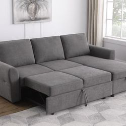 **SALE** Upholstered Storage Sleeper Sectional Sofa Grey