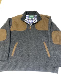 Vintage Orvis Quarter Zip Sweater Mens Large Gray Hunting Field Sweater Gun Patches