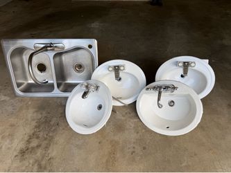 4 bathroom sinks + 1 stainless steel kitchen sink