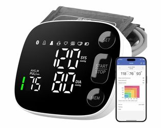 Blood Pressure Monitor Automatic Upper Arm BP Machine for Home Use with Bluetooth App Sync 2x120 Memory Accurate Reading, Large LED Backlit Display Ad