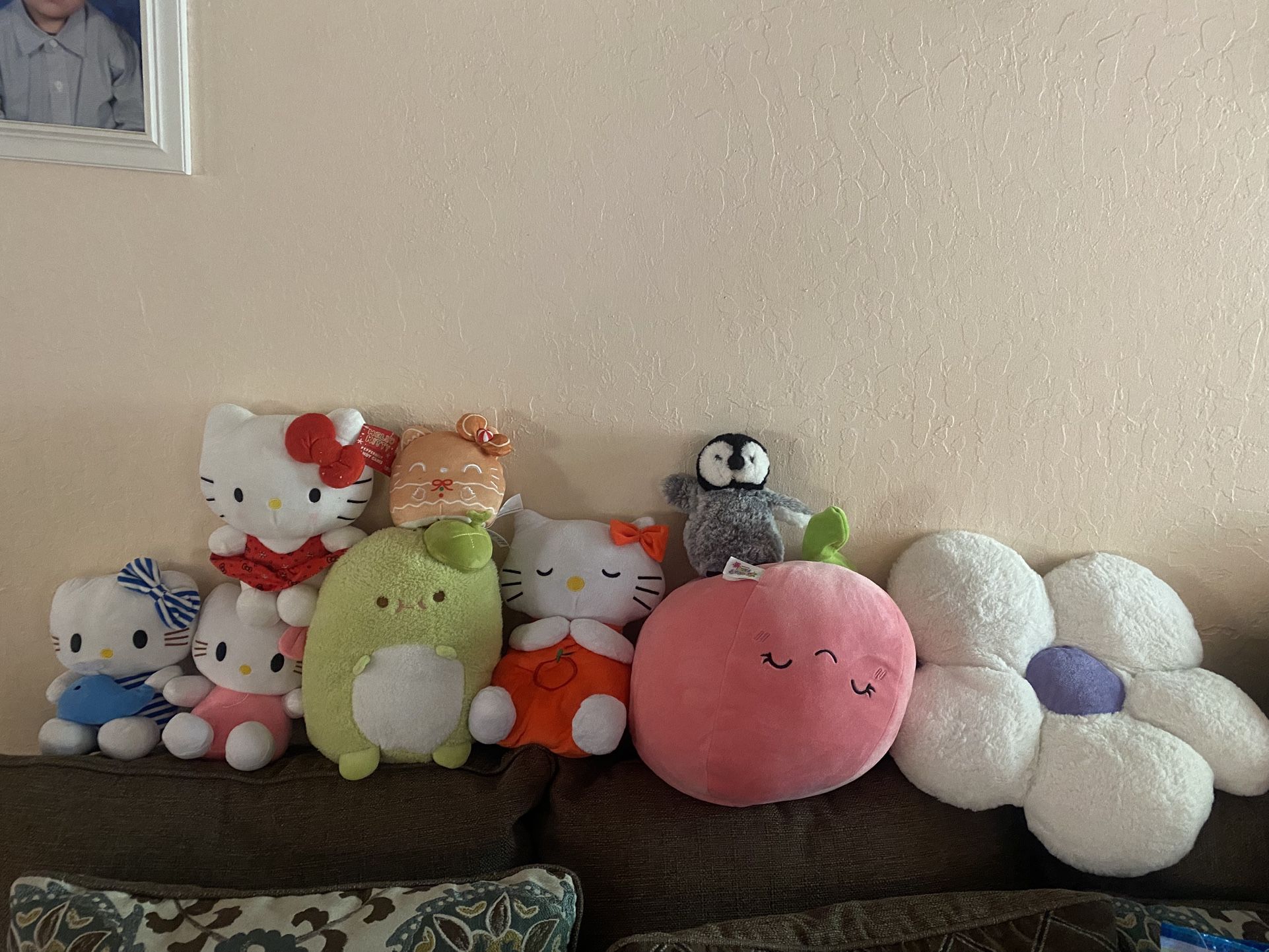 All plushies + big pink bean bag