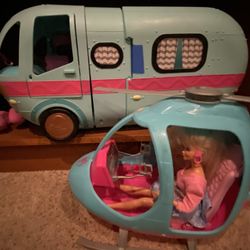 Barbie Helicopter And Happy Camper Bus
