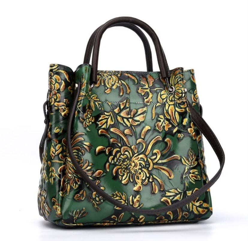 Genuine Leather Vintage Three Dimensional Embossed Luxury Handbag