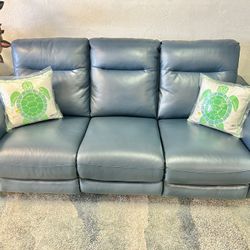 Like New Leather Electric Dual Reclining Couch With Electric Headrests And Dual USB 