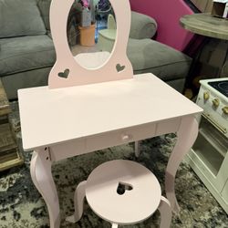 Milliard Kids Vanity Set with Mirror and Stool, Beauty Makeup Vanity Table and Chair Set for Toddlers and Kids, Pink