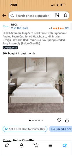 RECCI AirFrame King Size Bed Frame - Beige Chenille