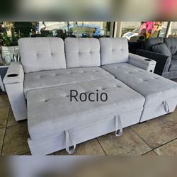 Gray woven reversible sectional pullout sleeper bed