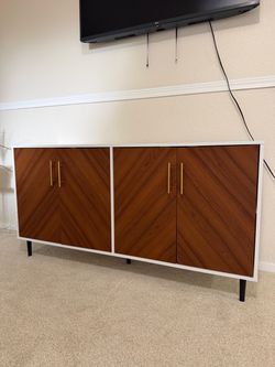Walker Edison Fehr Modern 4 Door Buffet Cabinet, 58 Inch, White