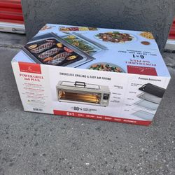 Brand New Emeril Power Grill 360, 6-in-1 Countertop Convection Toaster Oven with Top Indoor Grill, Air Fry, Roast, Toast, Bake, Dehydrate, Glass Lid, 