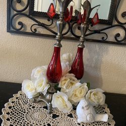 Vintage Red Candle Holders Set