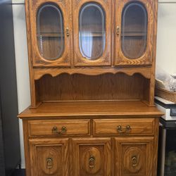 Solid Oak China Two-Piece Hutch