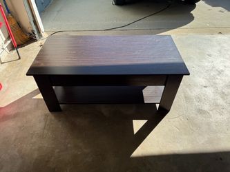 COFFEE TABLE - DARK BROWN WOOD - ADJUSTABLE TOP - STORAGE - MAKE AN OFFER