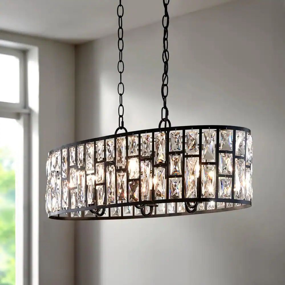 Kristella Light Matte Black Linear Pendant with Clear Crystal Shade