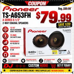 Pioneer A Series Car Speakers 6 1/2" 2-Way Coaxial Speaker System 340 Watts TS-A653FH Package 🚨 Payment Options Available 🚨