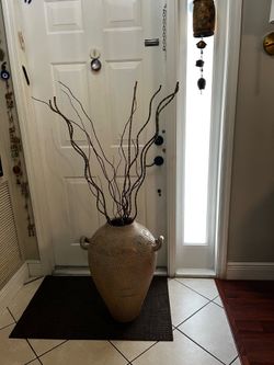 Large Terracotta Floor Vase Whit Sticks