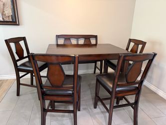 Beautiful Expandable Brown Dining Table Set with Chairs & Bench