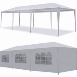  10'x 30' White Gazebo Wedding Party Tent Canopy with 6 Windows & 2 Sidewalls-8