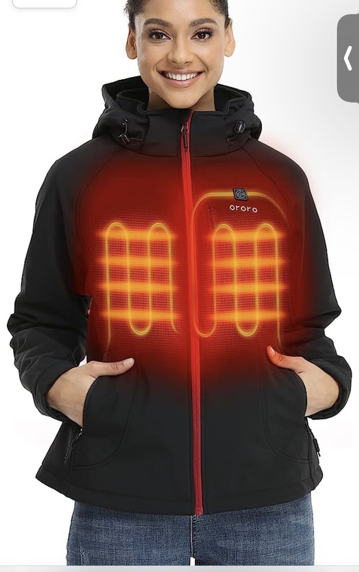 ORORO Women's Heated Jacket with Battery Pack and Detachable Hood, Heating Jacket for Outdoor Hunting Hiking
