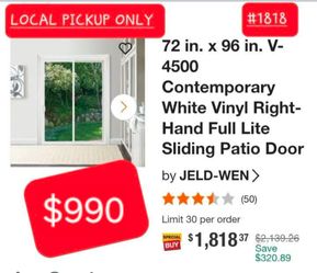 ➿️ JELD WEN 72x96 V-4500 Contemporary Vinyl Sliding Patio Door, W/defect #1818