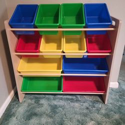 Kids Toy Storage Shelf With Bins