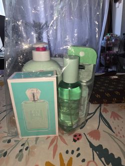 Eos pistachio gift set. Also Elixar perfume 3.4 oz
