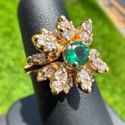 Jewelry Antique 14k solid yellow gold emerald natural diamonds 1.50CTW ring sz 6.00