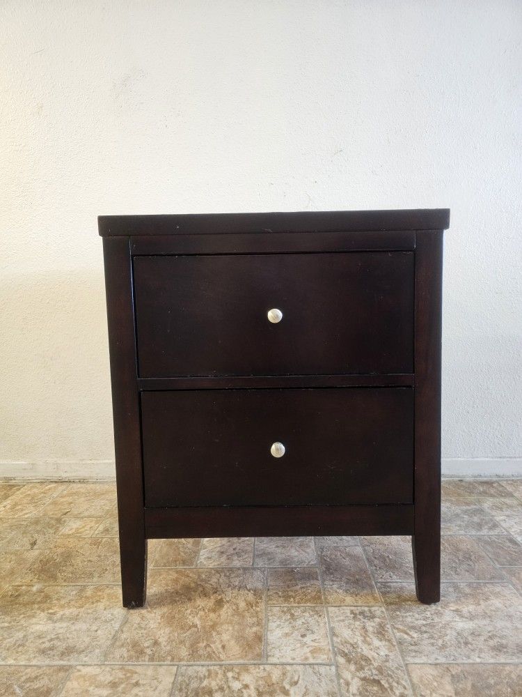 Contemporary Wood 2-Drawer Bedroom Nightstand Bedside Table Organizer Unit Cappuccino