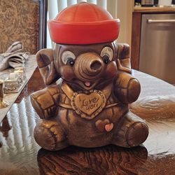 Vintage Elephant With Sailor Hat Cookie Jar Mc California Pottery 1970s / Collectible / Memorabilia / Decorative / Retro / Antique / Unique / Gift