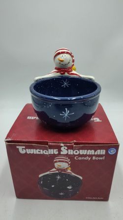 Certified International TWILIGHT SNOWMAN Candy Bowl # 6971  Mary Baxter New.
($10)