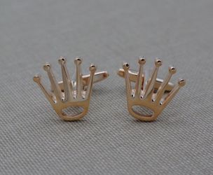 Rose Gold Plated Crown Cufflinks – Polished Royal King Crown Design Formal