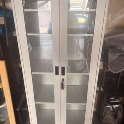White Glass Display Cabinet with Lock, Excellent Condition