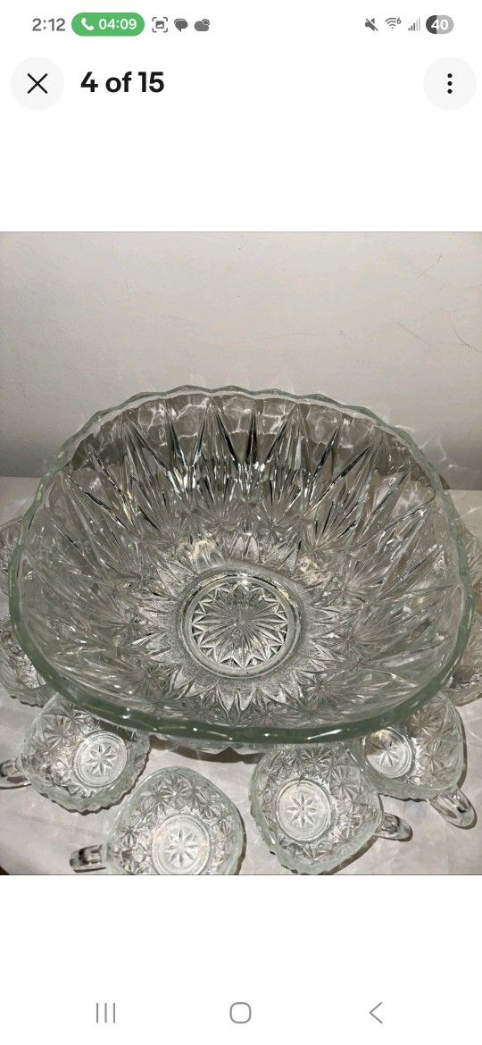 Crystal Punch Bowl With 8 Cups