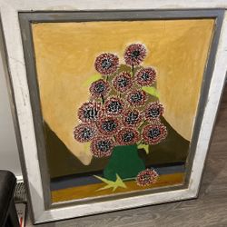 Beautiful Hand Painted On Canvas Framed 1950 Artwork