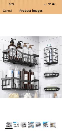 EUDELE Adhesive Shower Caddy, 5 Pack Rustproof Stainless Steel Bath Organizers With Large Capacity, No Drilling Shelves for Bathroom Storage & Home De
